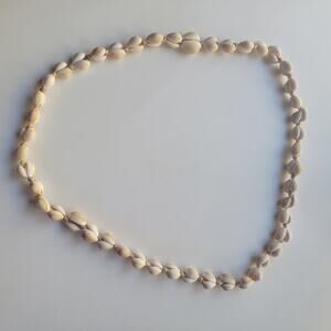 Vintage Cowrie Shell Necklace White Yellow Stripe Natural Beach Boho Statement